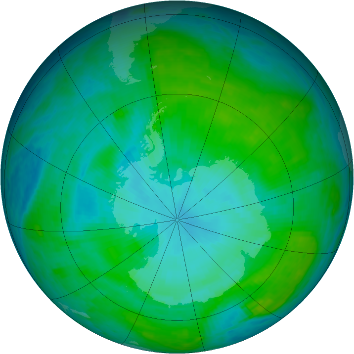 Antarctic ozone map for 22 January 1988